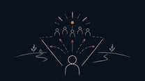 Illustration einer Person, die Orientierung und Verantwortung an eine Gruppe weitergibt