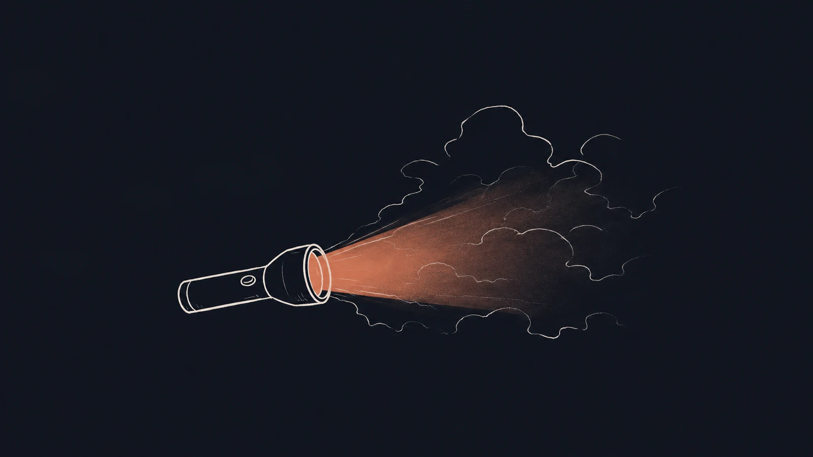 Illustrierte Taschenlampe im Nebel auf dunklem Hintergrund